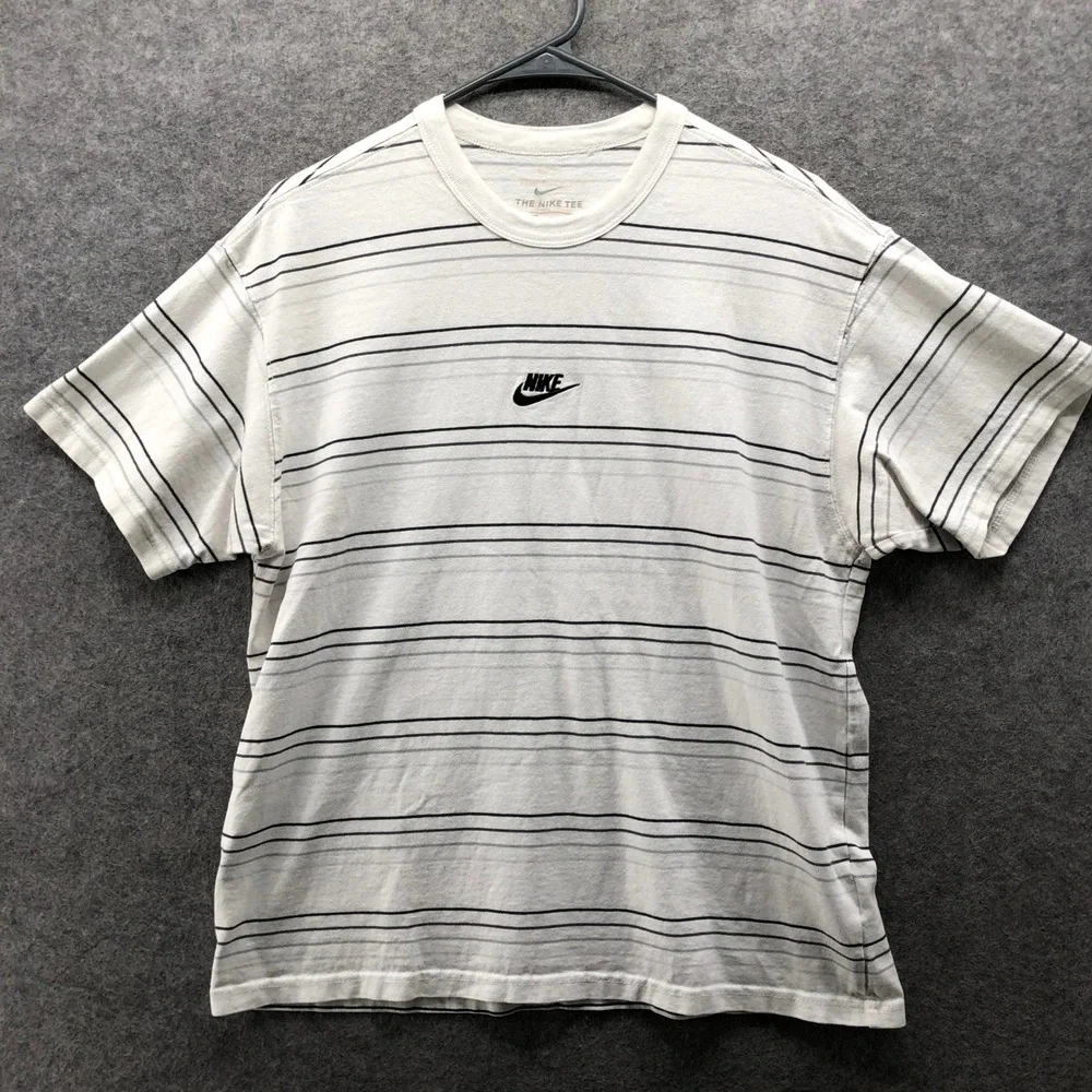 Nike Sportswear NSW Striped Tee Mens M White Black Short‎ Sleeve Cotton Crewneck